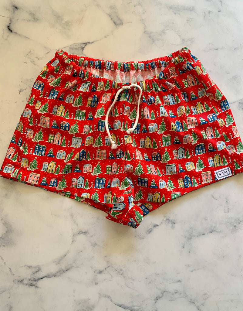 Red Christmas Houses sleep shorts Girls - Love Sam