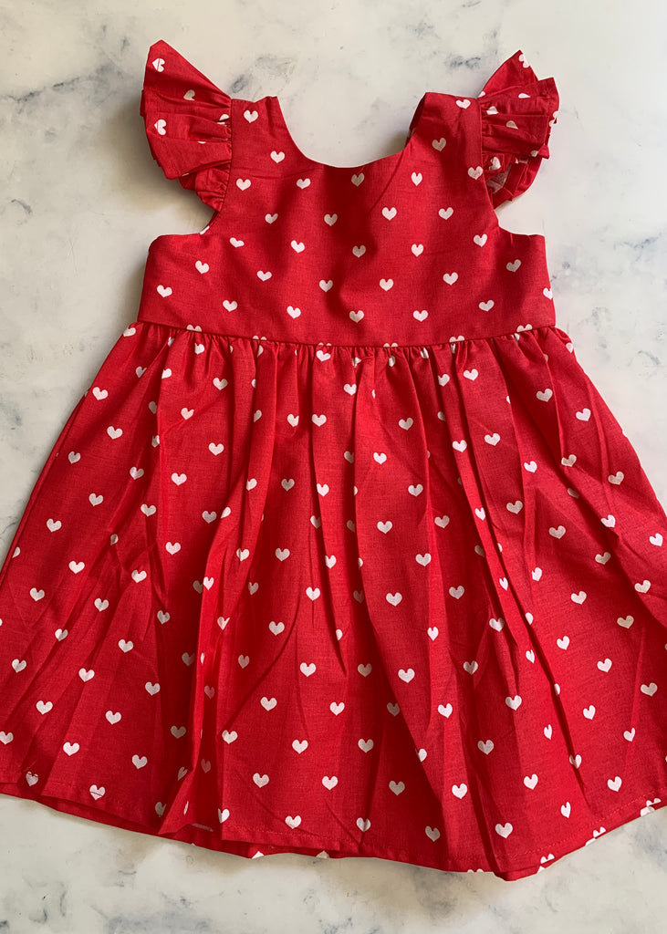 Red Dress with White hearts - Love Sam