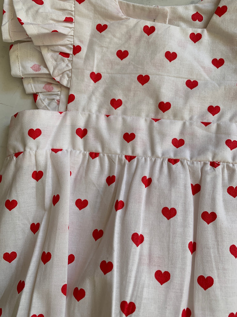 White with red heart pinafore romper - Love Sam