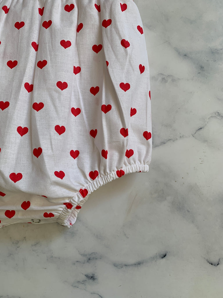 White with red heart pinafore romper - Love Sam