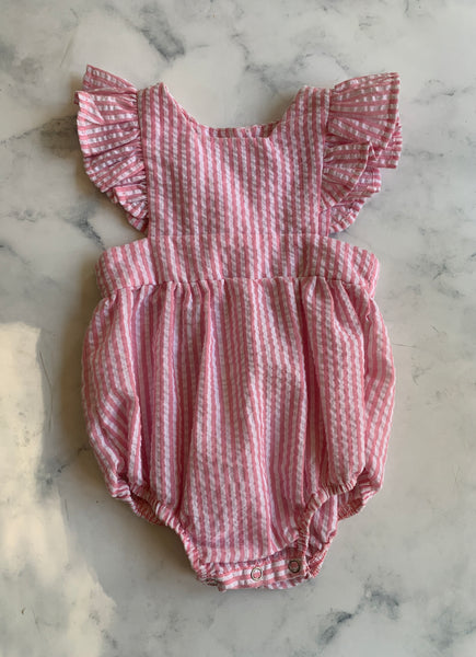 Pink Stripe seersucker romper - Love Sam