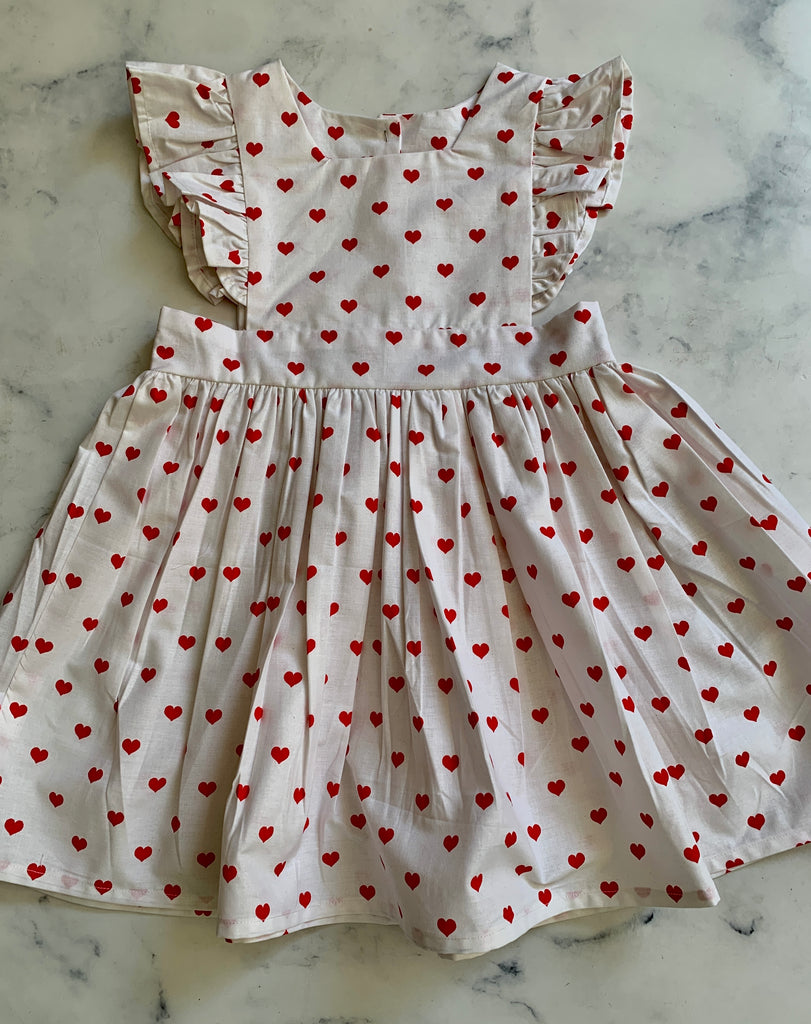 White Dress with red Hearts - Love Sam