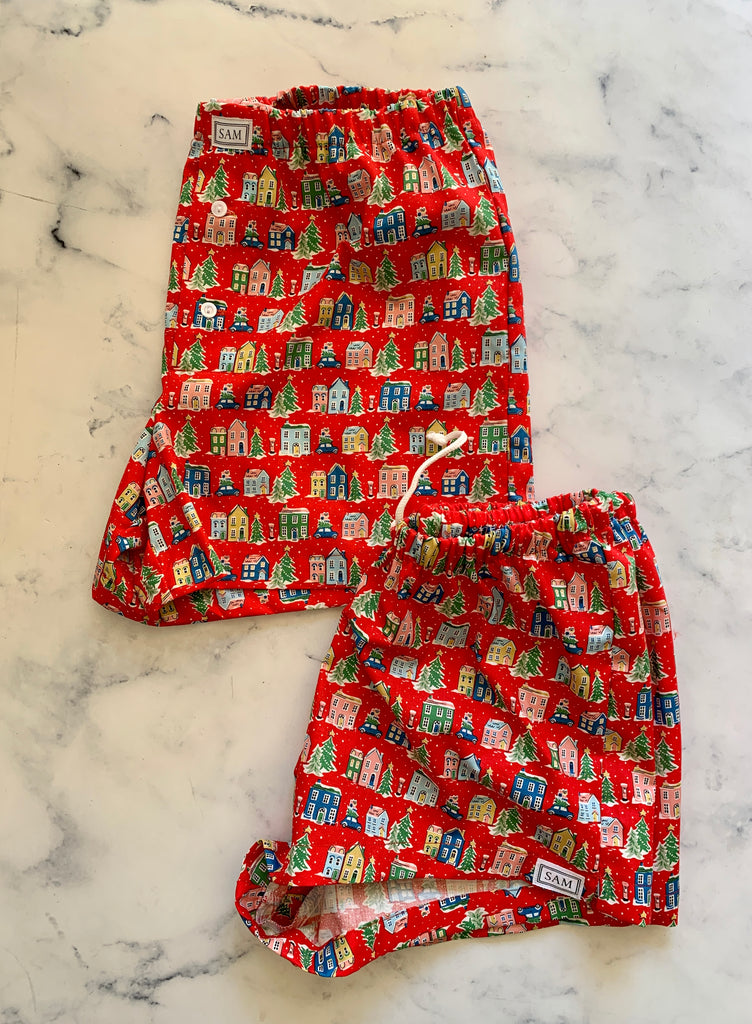 Red Christmas Houses sleep shorts Girls - Love Sam