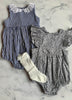 Navy Striped Romper with Broderie Anglaise collar - Love Sam