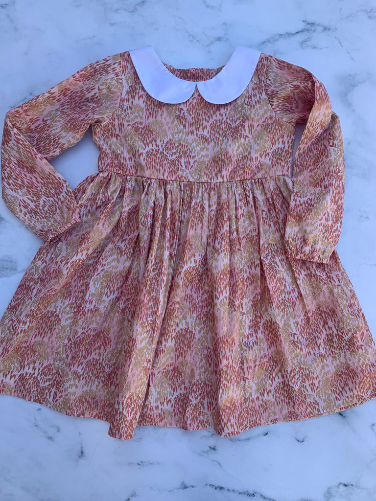 Pink and Gold Dress with white Peter pan collar - Love Sam