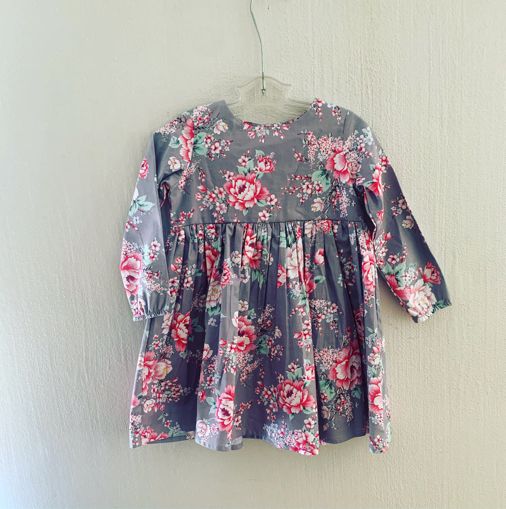 Grey and Pink Floral Dress - Love Sam