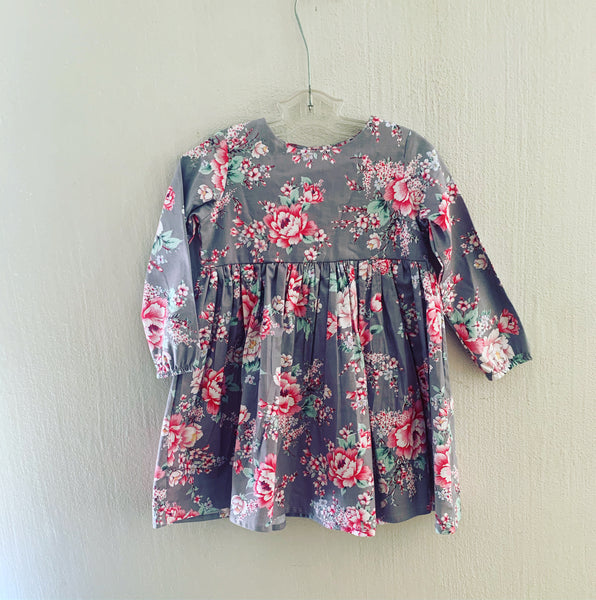 Grey and Pink Floral Dress - Love Sam